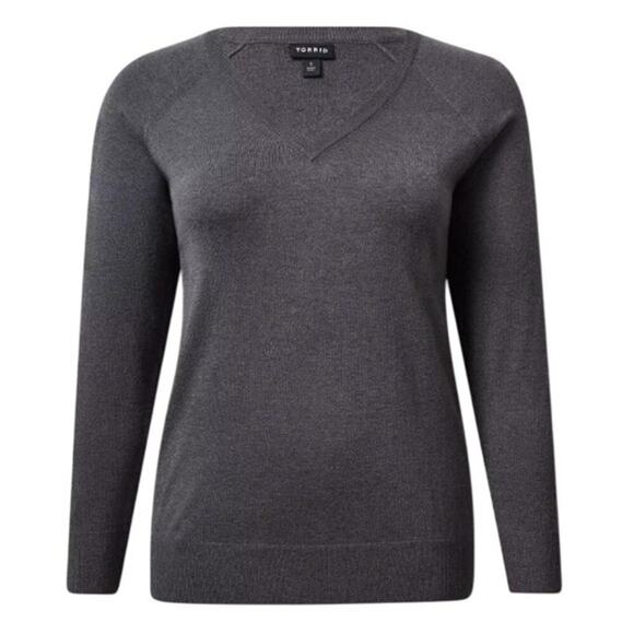 torrid Tops - Torrid Everyday Soft V Neck Raglan Sleeve Sweater Charcoal Gray Soft 2 2X 18 20